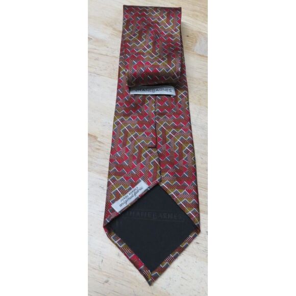 Mens Jhane Barnes Silk Neck Tie Multicolor Geometric Red Brown Made in Japan - Picture 8 of 10